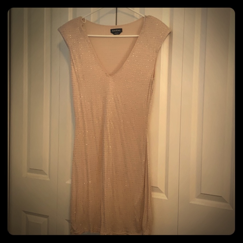 Bebe rhinestone nude mini dress small